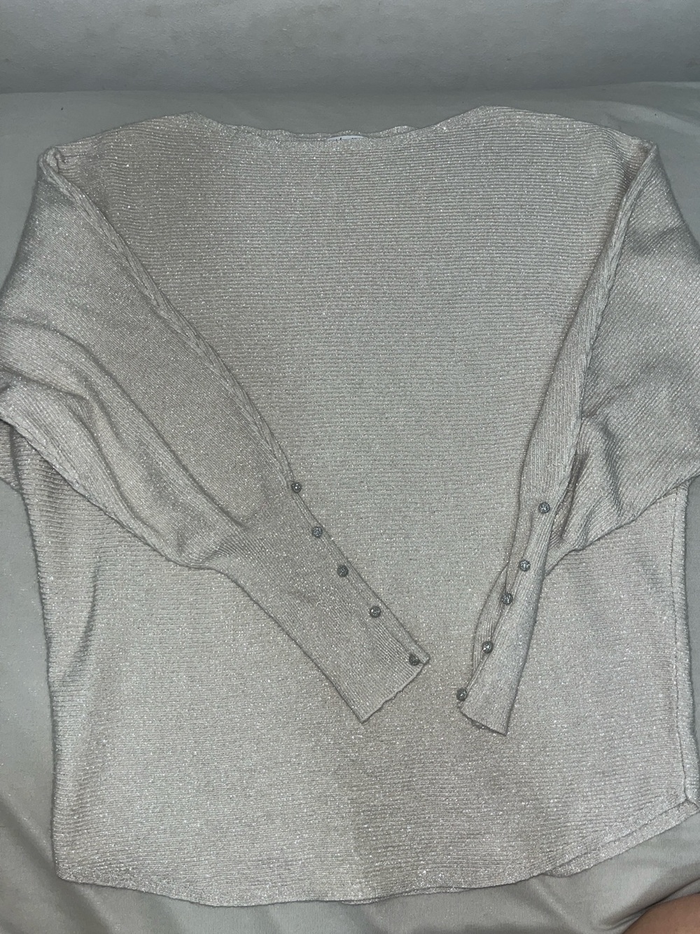 Milano Silver Metallic Cotton Boat Neck Bat Wing Sweater [M]